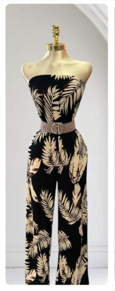 Elegant Strapless Jumsuit with Belt