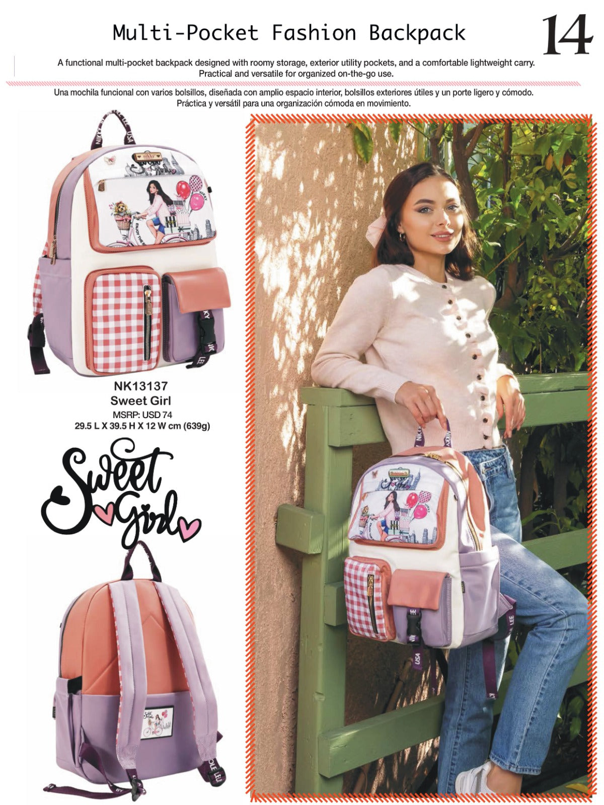 MULTI-POCKET FASHION BACKPACK SWEET GIRL