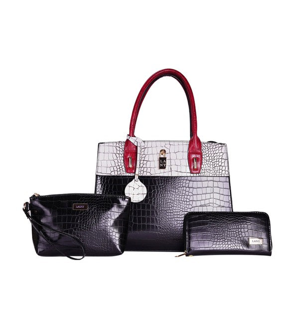 LANY COLOR BLOCK FAUX REPTILE TOTE SET