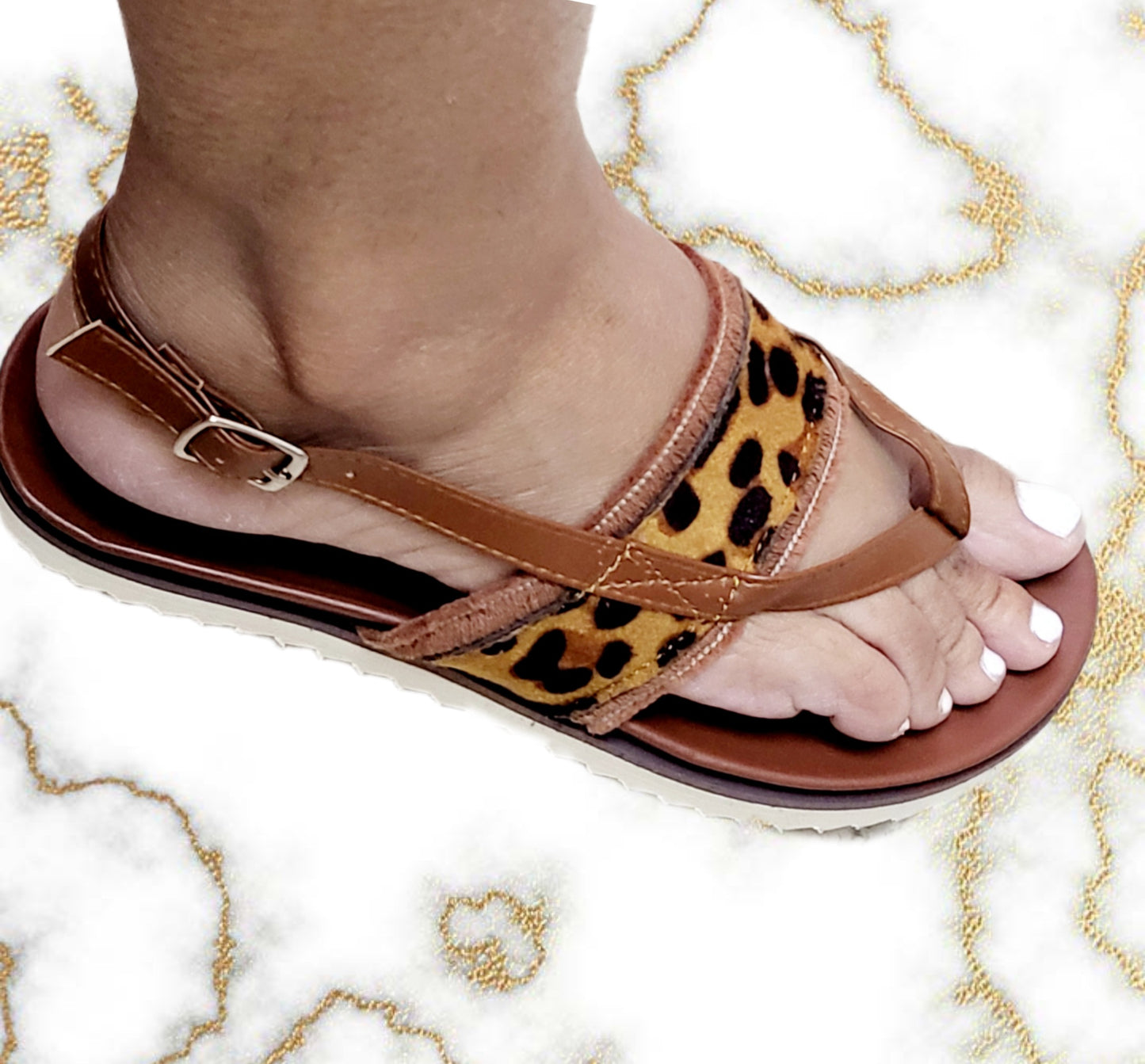 Raw Hem Leopard Clip Toe Sandals