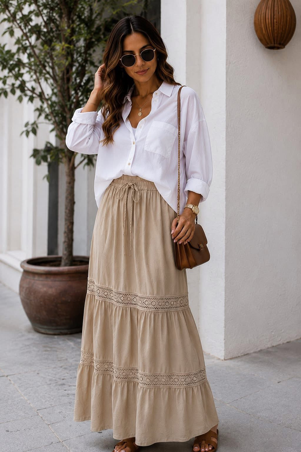 High Waist Skirt for Women Smocked Elastic Waist Loose