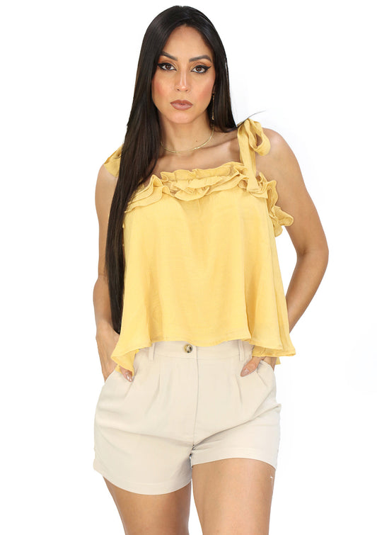 Blouse Ruffle Top - Mustard
