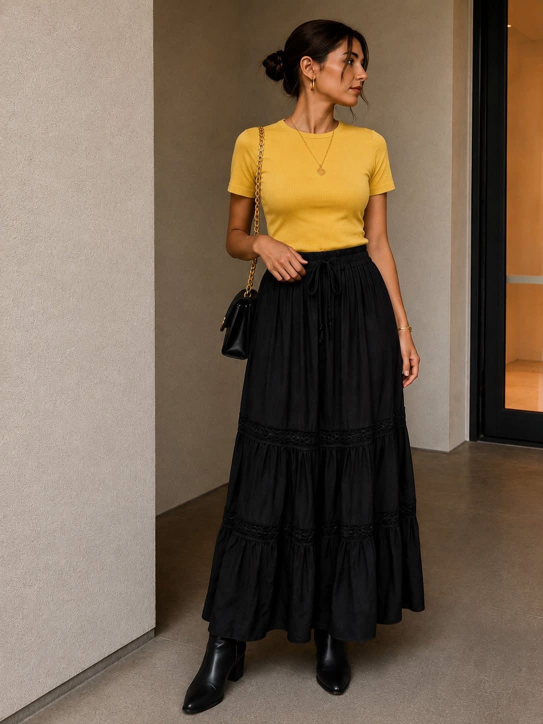 High Waist Skirt for Women Smocked Elastic Waist Loose