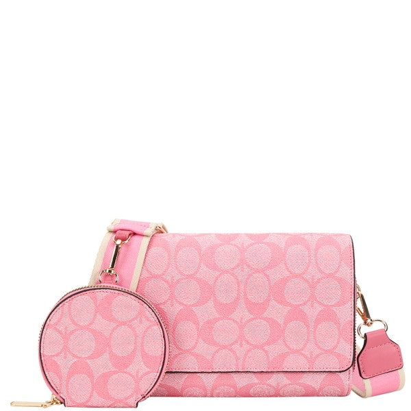 2-in-1 Oval Pattern Print Cross-Body Bag with Coin Purse Pouch Set