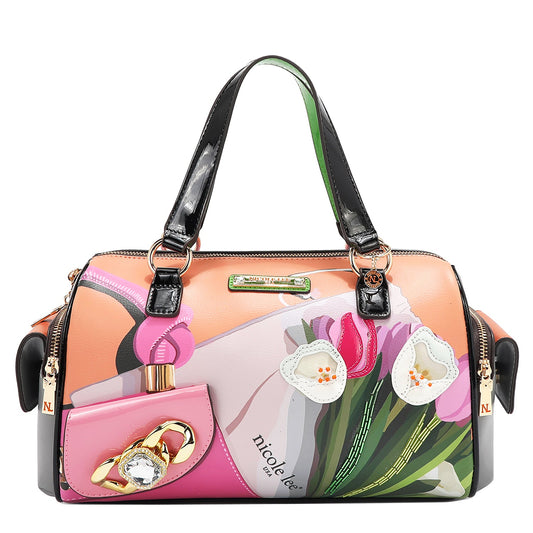 VIOLET BLOSSOM WIDE HANDBAG