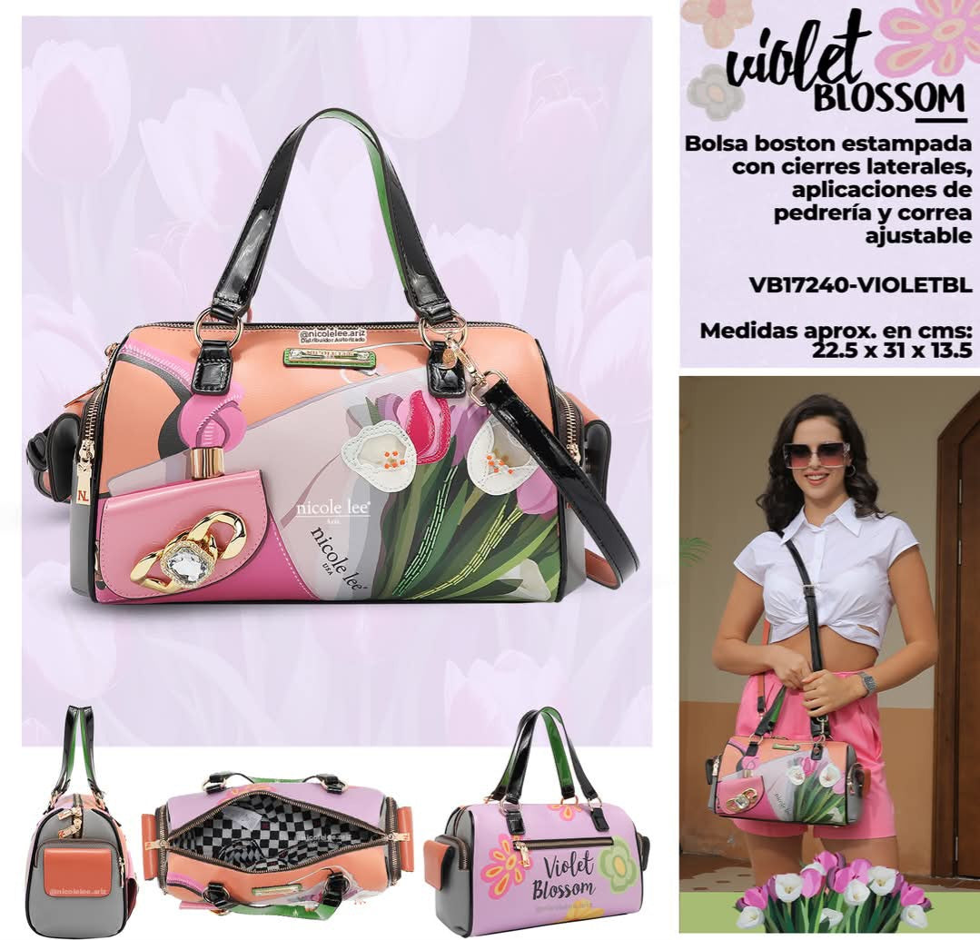 VIOLET BLOSSOM WIDE HANDBAG