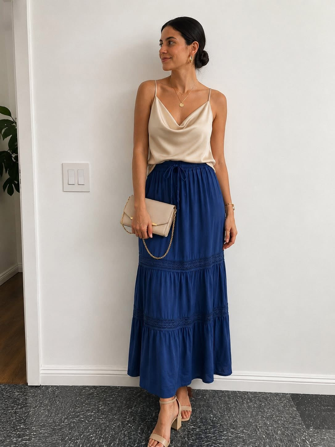 High Waist Skirt for Women Smocked Elastic Waist Loose