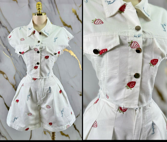 Strawberry white denim set