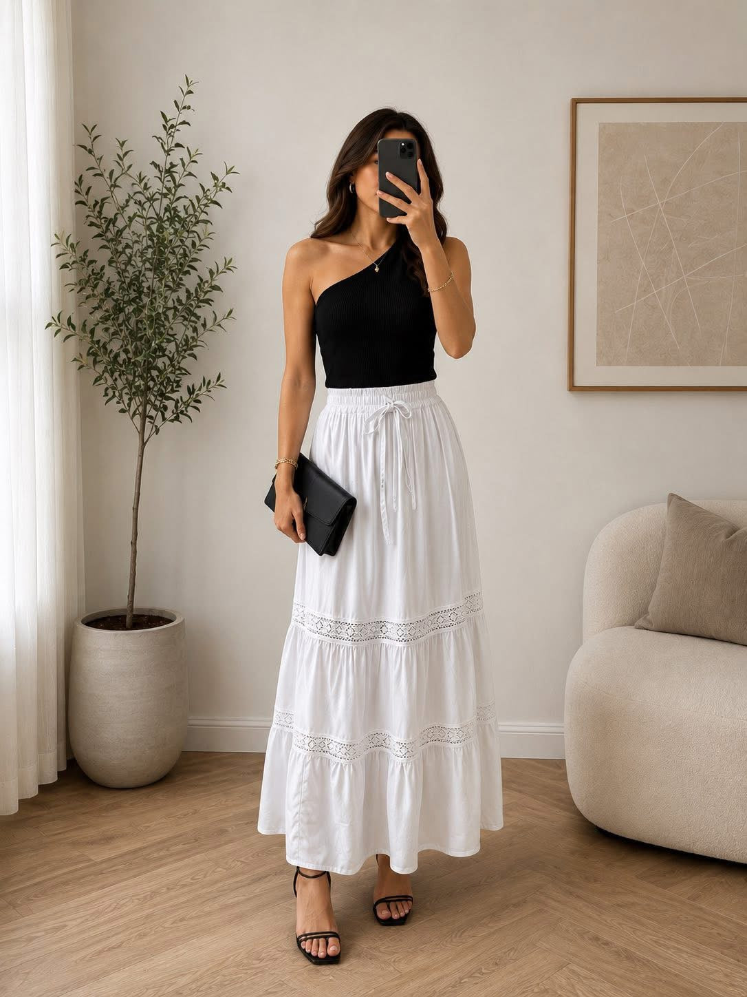 High Waist Skirt for Women Smocked Elastic Waist Loose