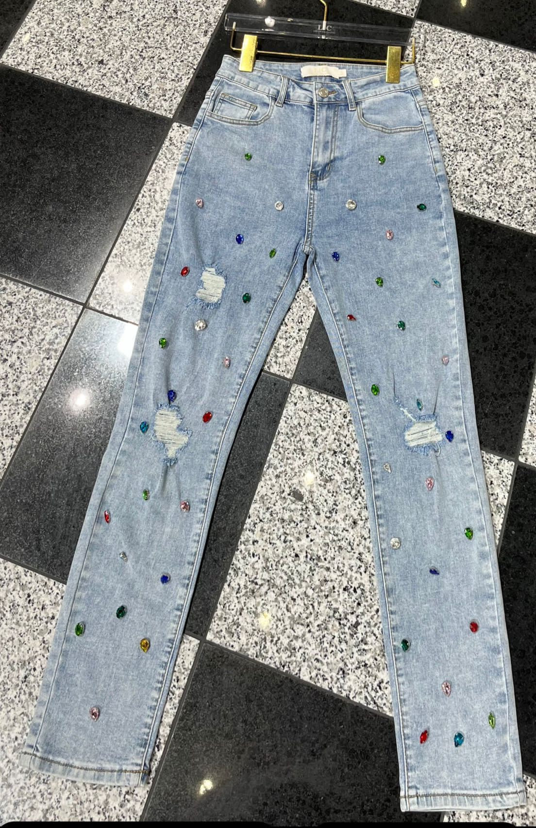 Rhinestones Denim Super Stretch