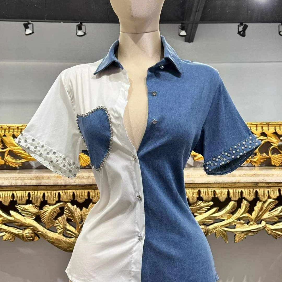 Denim Blue and White color Blouse