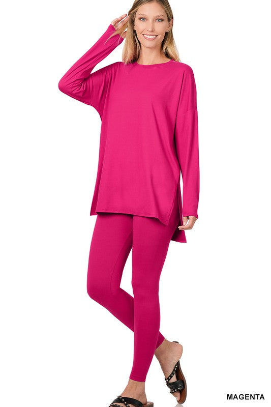 BRUSHED DTY MICROFIBER LOUNGEWEAR SET