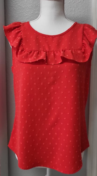 Red Blouse with low back and ruffled sleeves