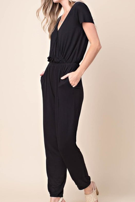 Long solid color Jumpsuit with elastic waist.