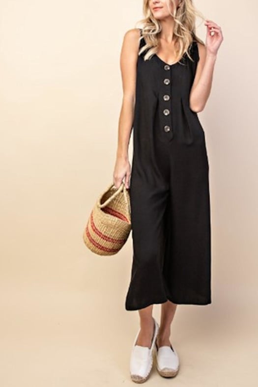 Allover Print Button Front Jumpsuit