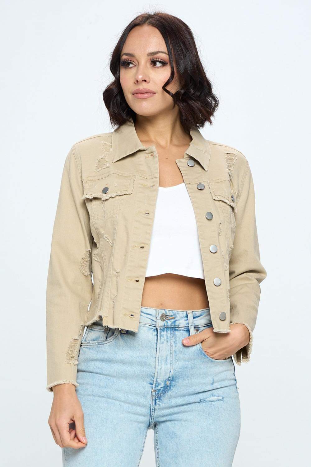 Khaki Ripped Denim Jacket